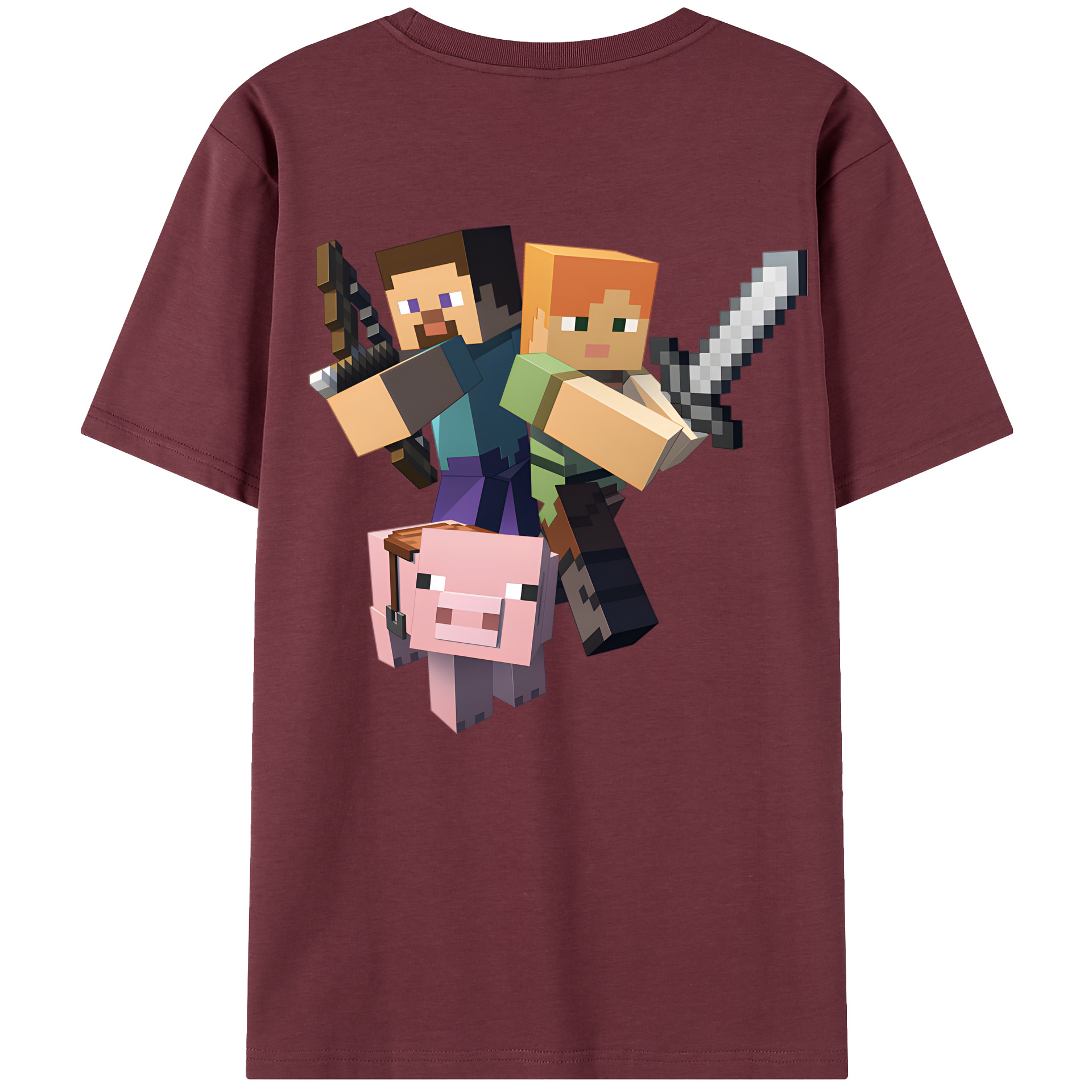 （画像用） マインクラフト ブロックの世界 Minecraft MC Block world 綿100％半袖Tシャツ（背面プリント）